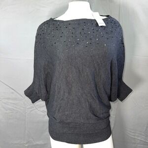 PH8 Bebe Y2K Women's‎ Gray Embellished Dolman Sleeve Top Size Petite Small 2000s